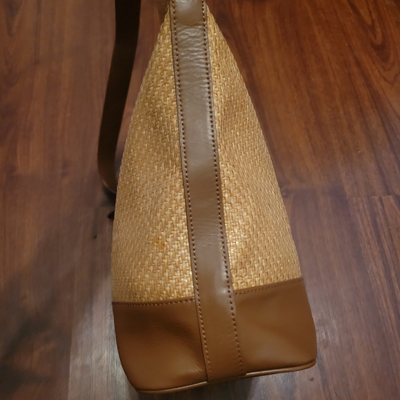 Talbots Woven Leather Shoulder Brown Bag Purse Boho Raffia - Picture 11 of 15